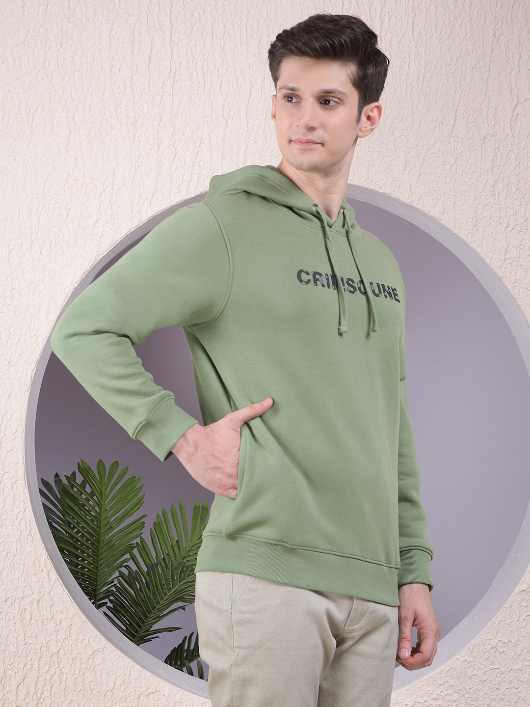 Green Typographic Print Hooded Neck Sweatshirt