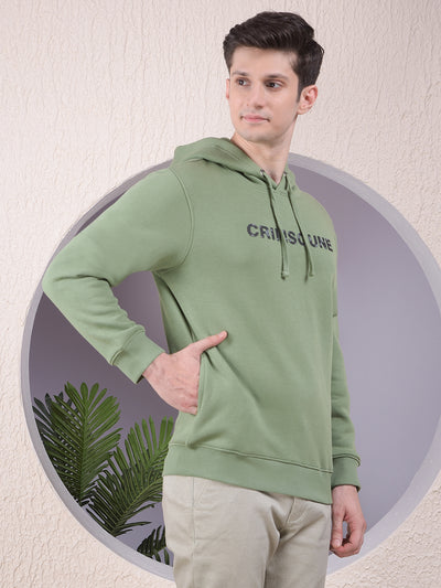 Green Typographic Print Hooded Neck Sweatshirt