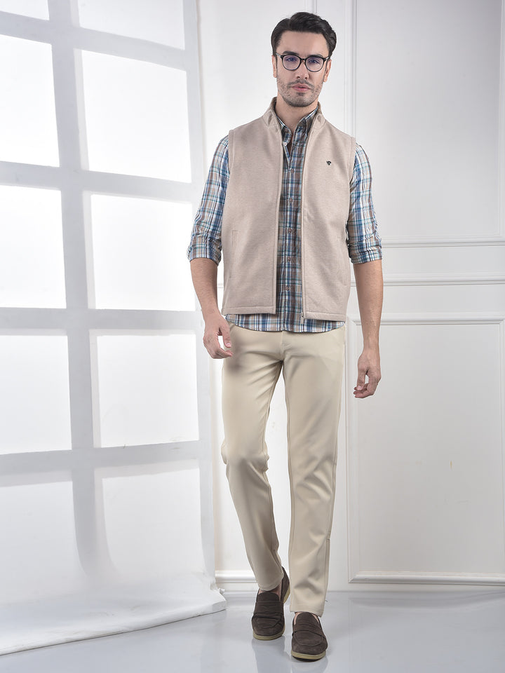 Beige Sleeveless Puffer Jacket