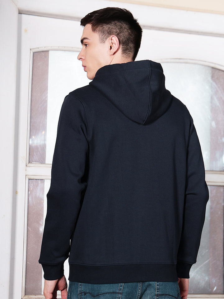 Navy Blue Hooded Neck Front Open Sweatshirt