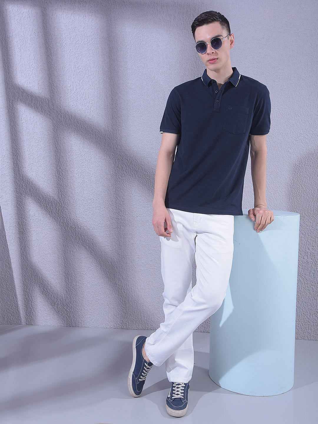 Navy Blue Polo Neck T-Shirt