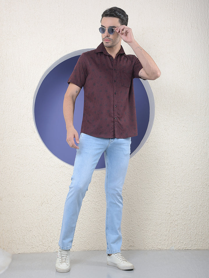 Wine Floral Printed Shirt