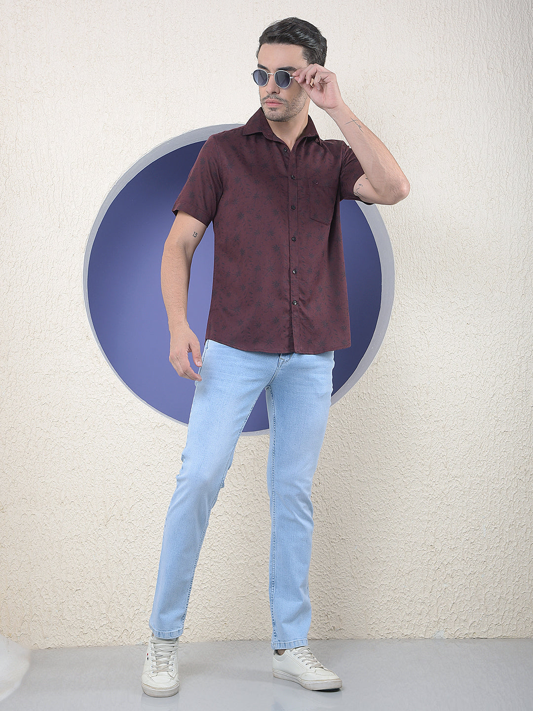 Wine Floral Printed Shirt