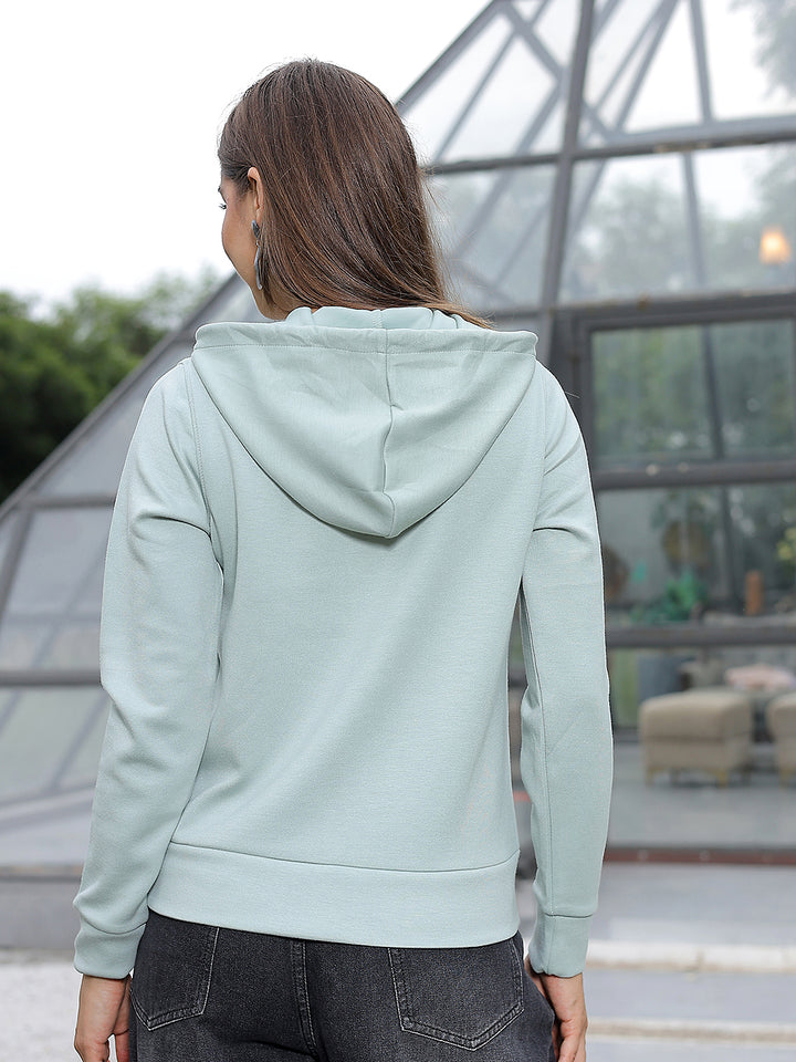 Green Typographic Print Hooded Neck Sweatshirt