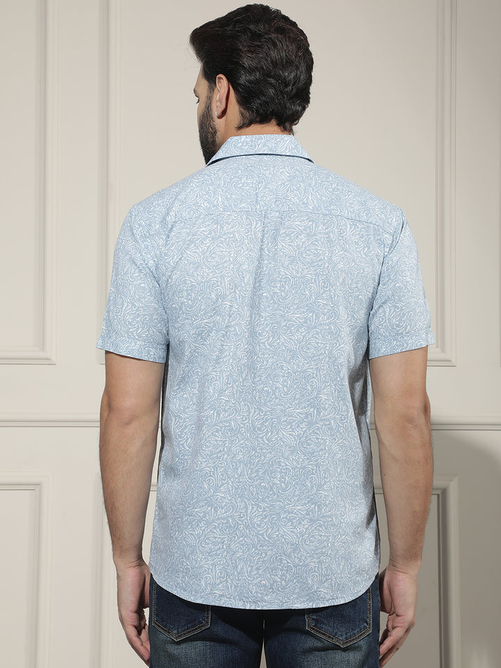 Pastel Blue Paisley Printed Shirt