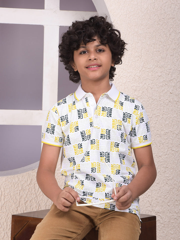 Multi-Color Printed Polo Neck Knitted T-Shirt