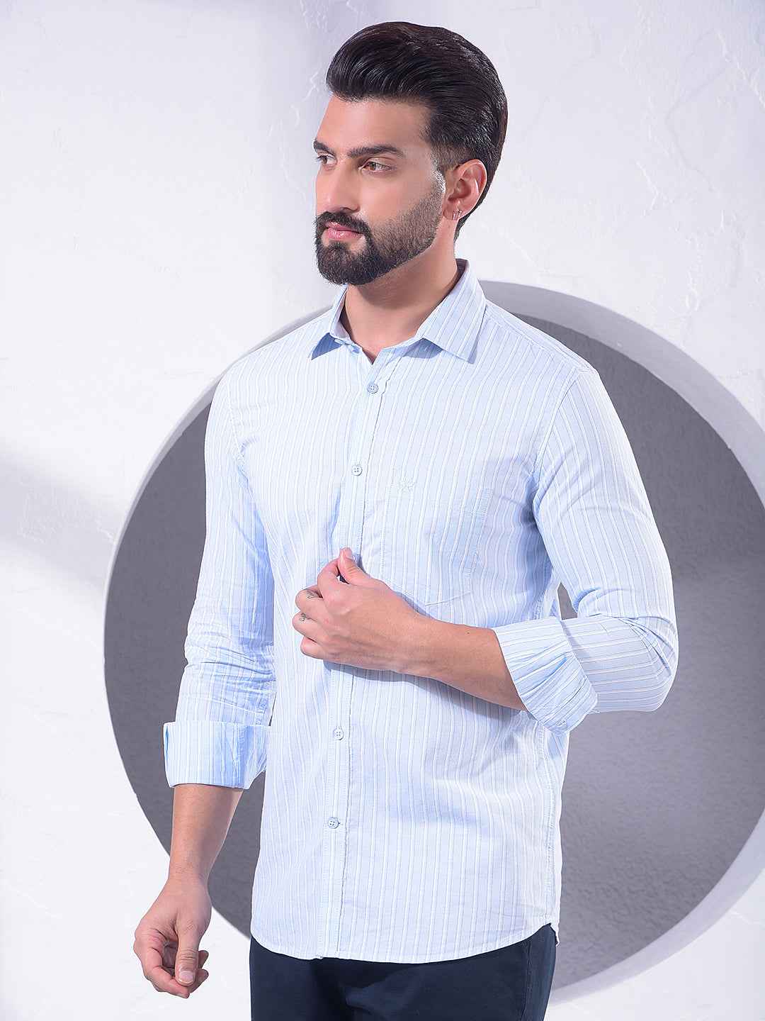 Blue Vertical Stripes 100% Cotton Shirt