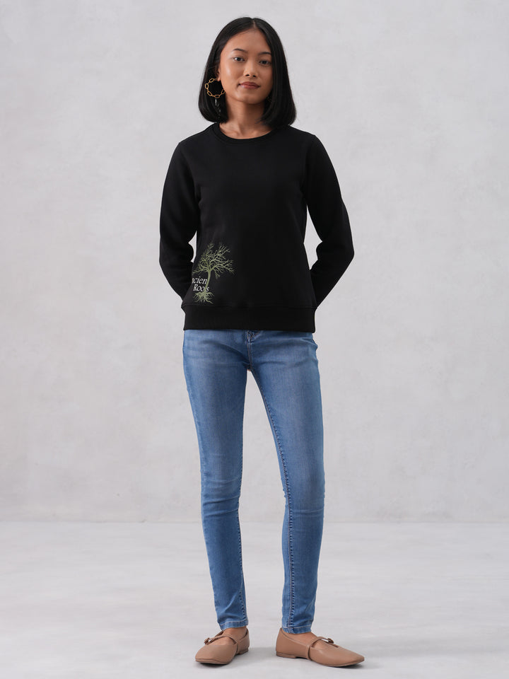 Black Printed Cotton-Blend Sweatshirt