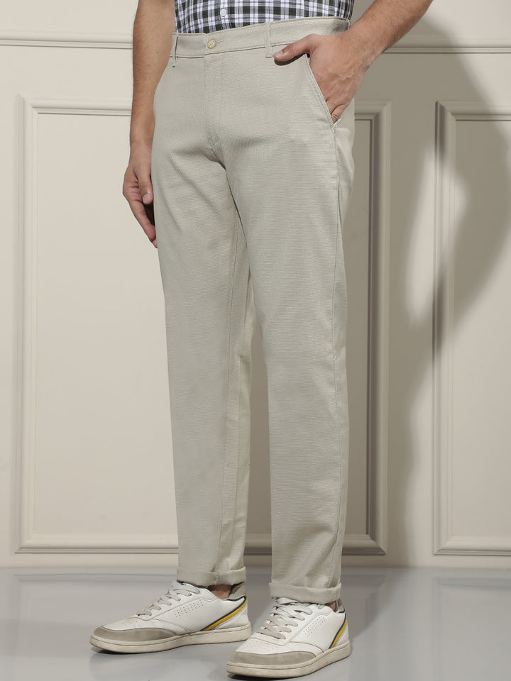 Structured Biscotti Beige Textured Trousers
