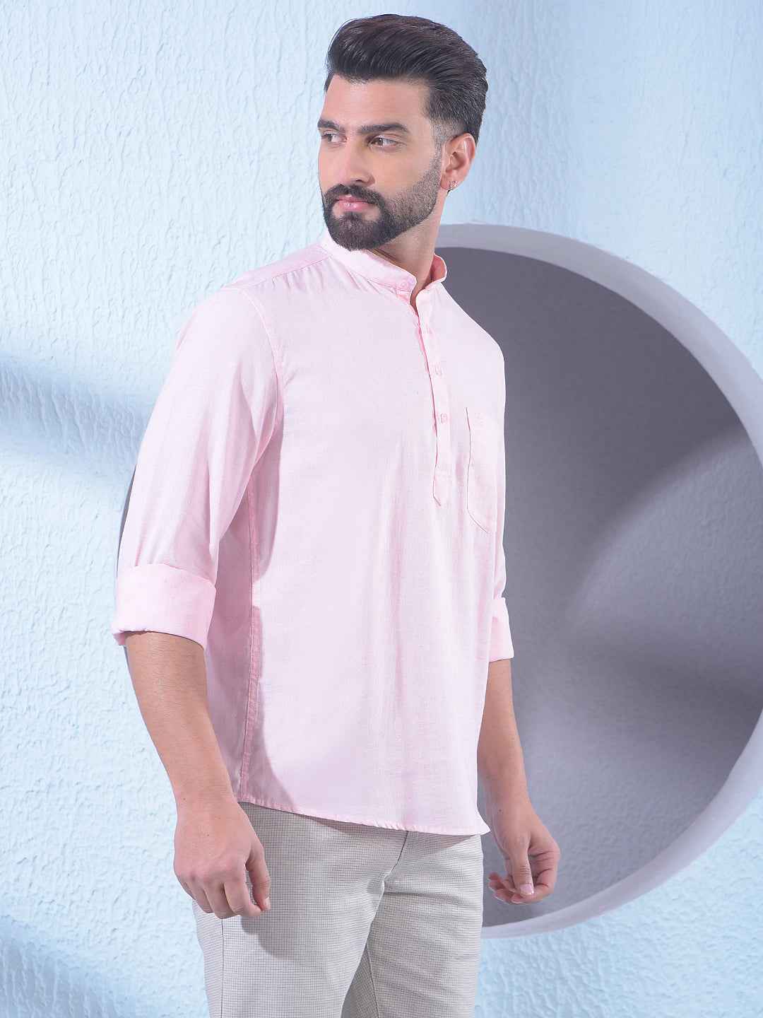 Gentle Blush Pink Linen Kurta