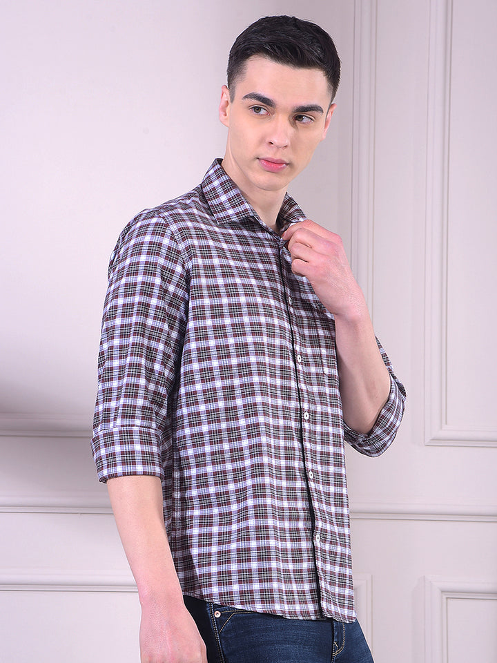 Brown Checked 100% Cotton Shirt