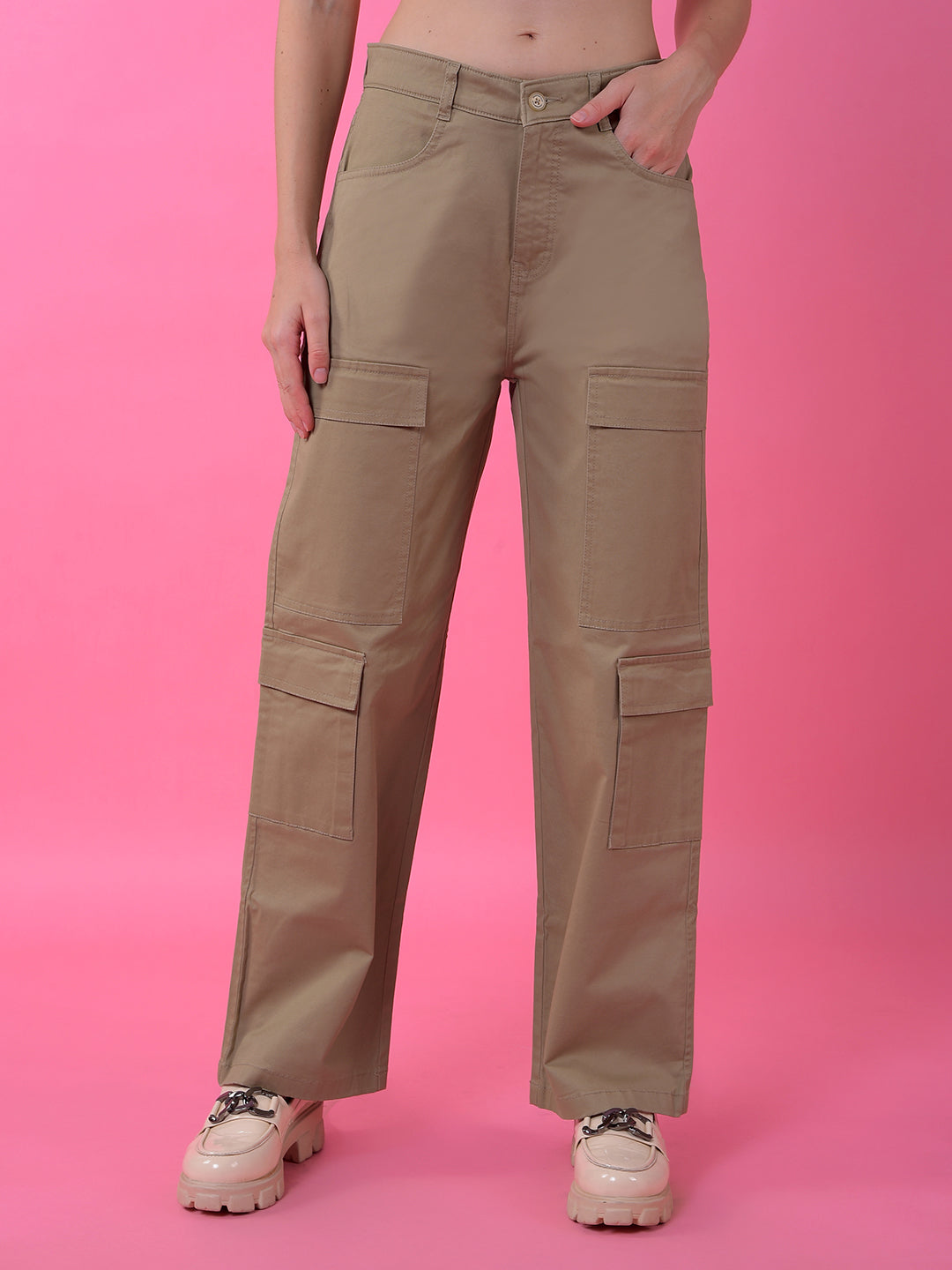 Khaki Baggy Cargo Trousers