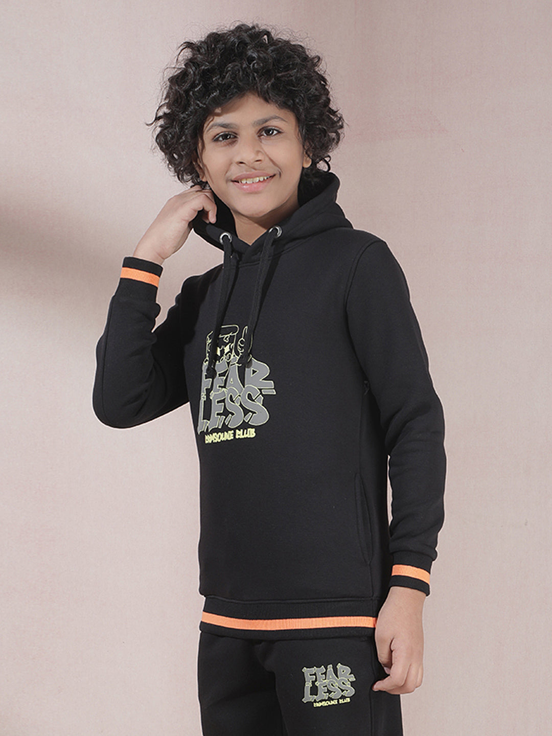 Black Typographic Print Hooded Neck Sweatshirt
