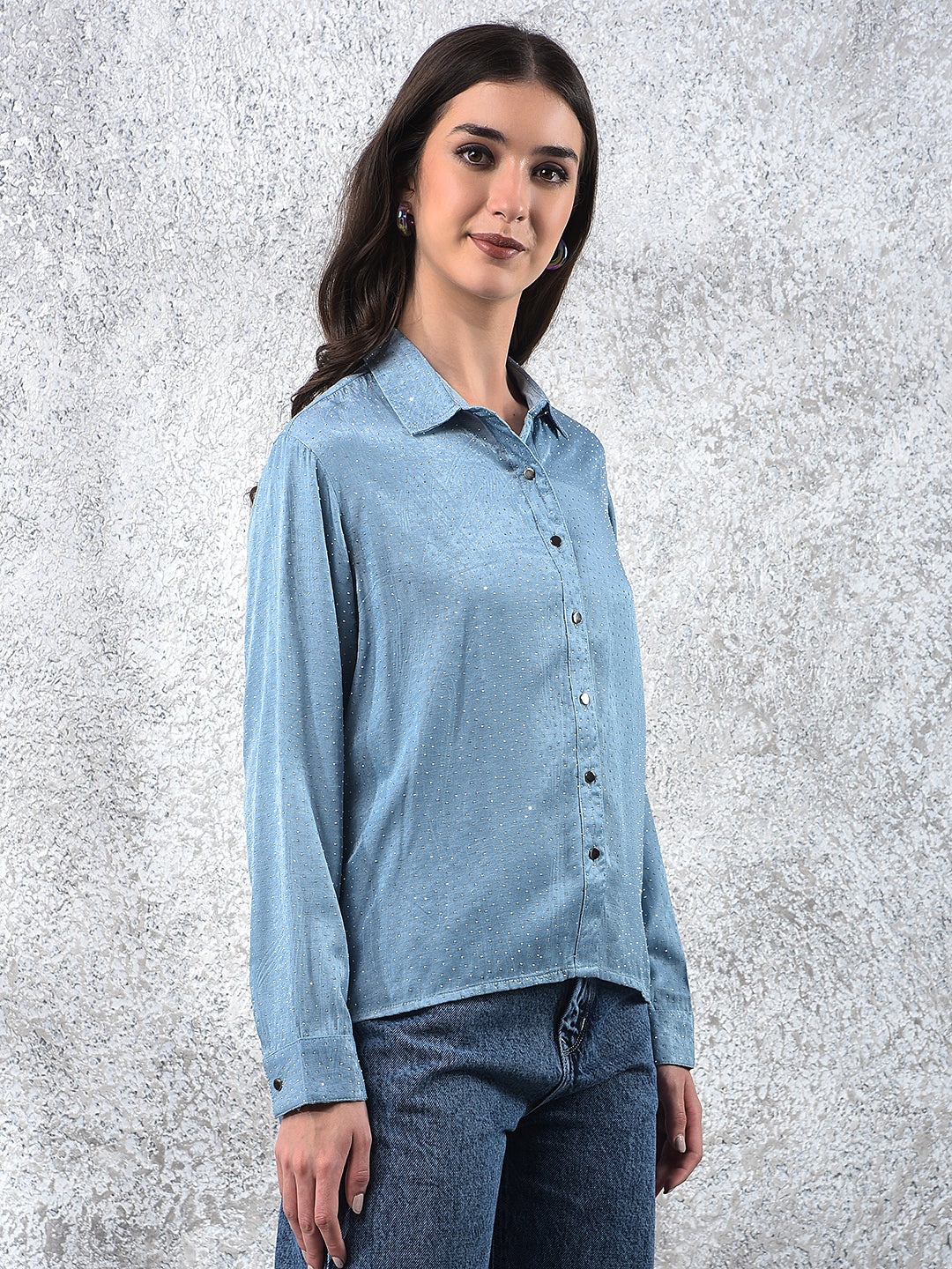 Blue Embellished Chic Shirt