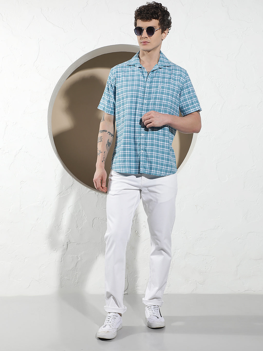 Structured Ocean Blue Checked Shirt