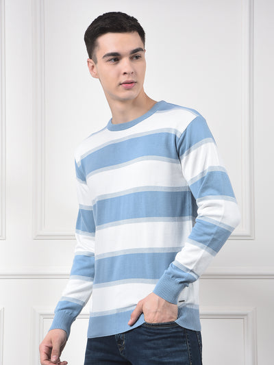 Blue Horizontal Stripes 100% Cotton Sweater