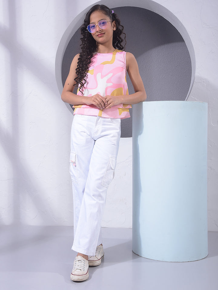 Pink Printed Sleeveless Top