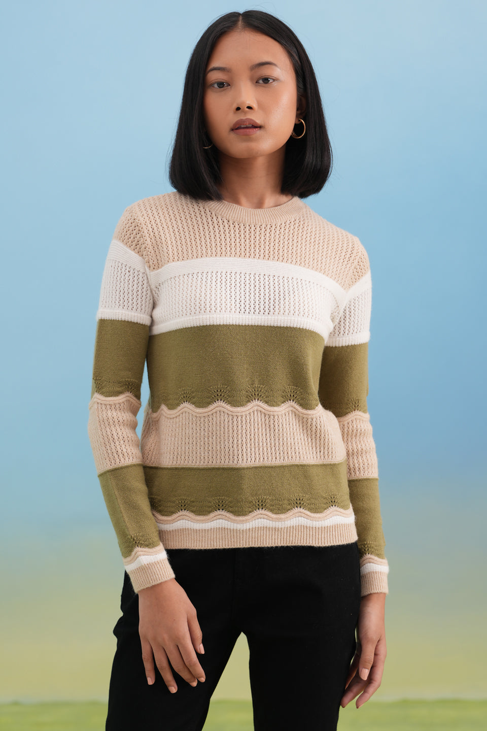 Olive Layered Color-Block Winter Pullover