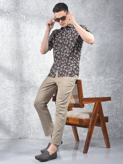 Brown Floral Shirt-Men Shirts-Crimsoune Club