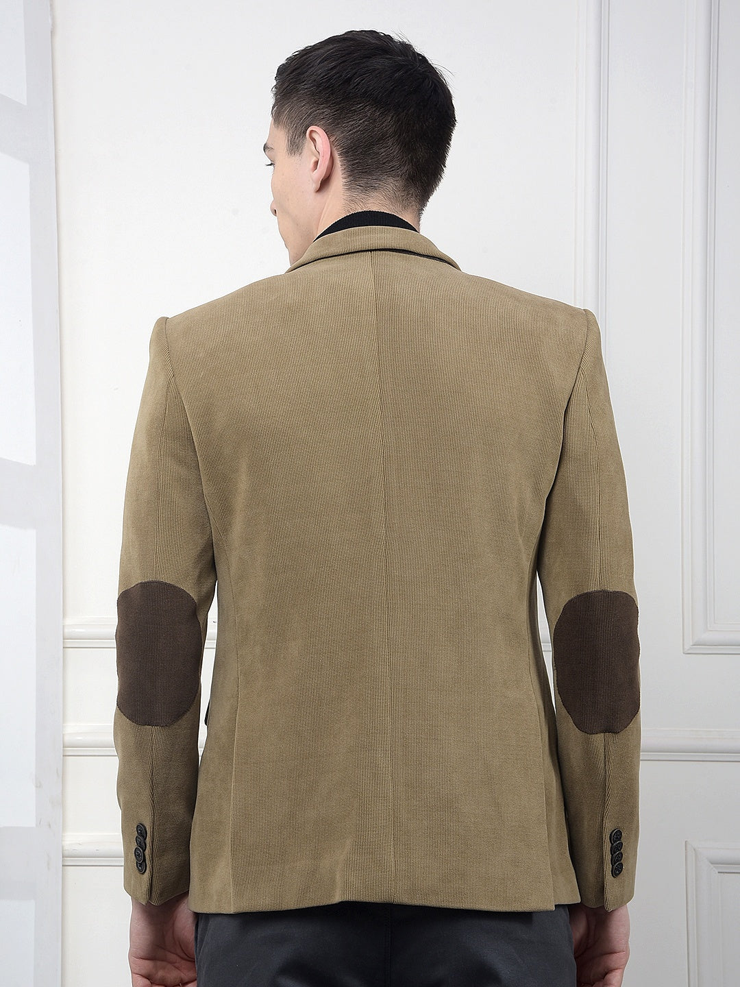 Beige Notched Lapel Single-Breasted Blazer
