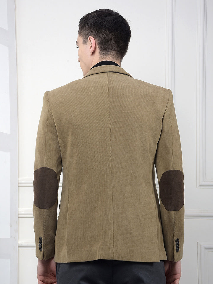 Beige Notched Lapel Single-Breasted Blazer