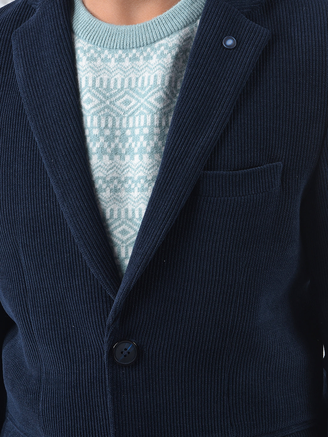Navy Blue Notched Lapel Blazer