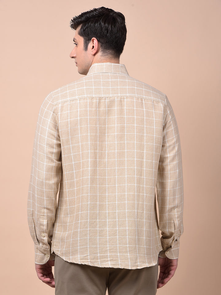Beige Checked 100% Cotton Shirt
