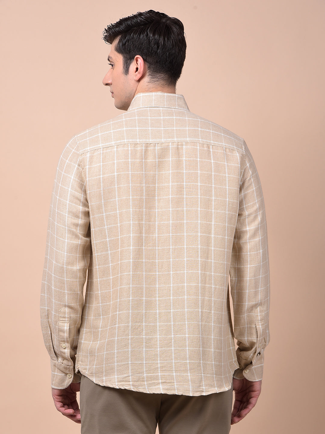 Beige Checked 100% Cotton Shirt