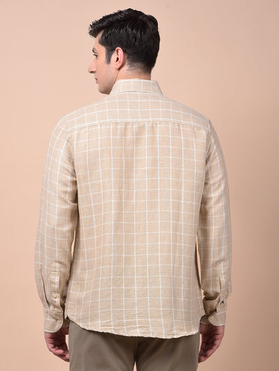 Beige Checked 100% Cotton Shirt