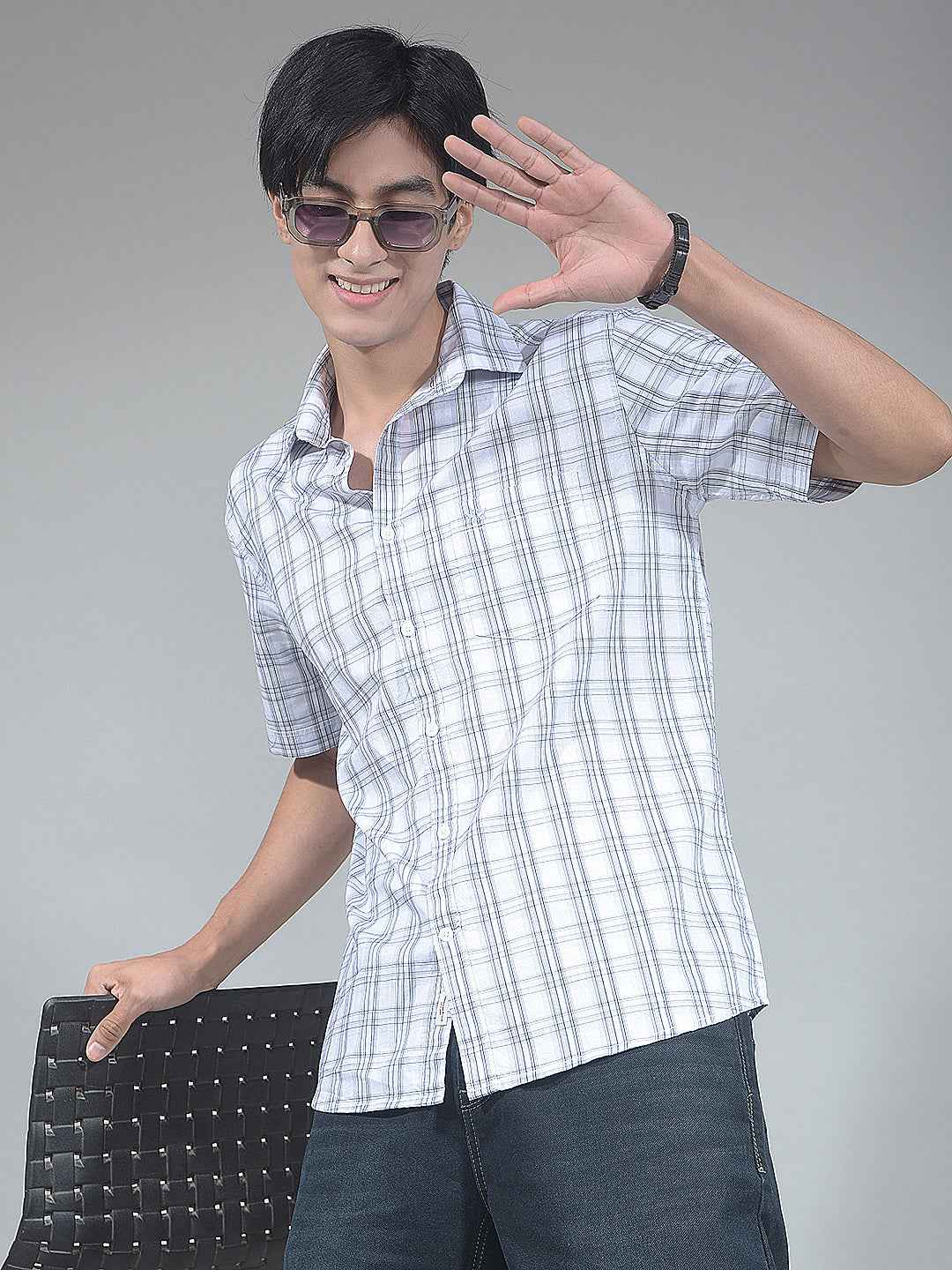 White Checked 100% Cotton Shirt