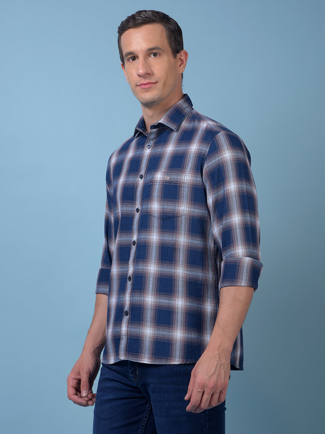 Blue Checked 100% Cotton Shirt