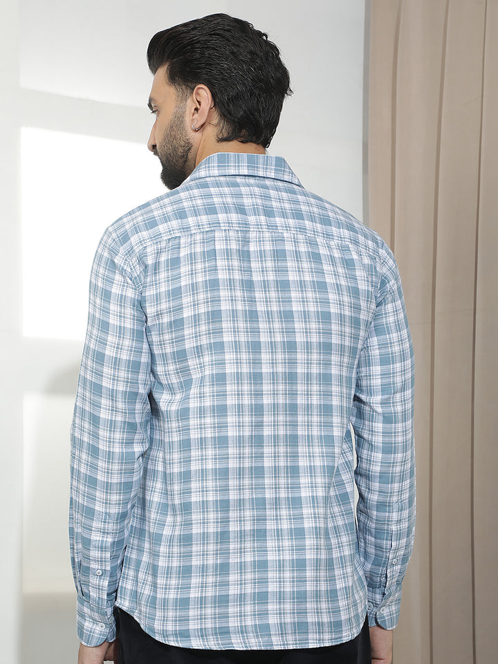 Sky Blue 100% Cotton Checked Shirt