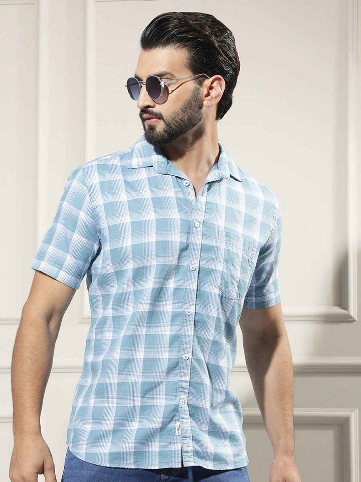 Blue Checked 100% Cotton Shirt