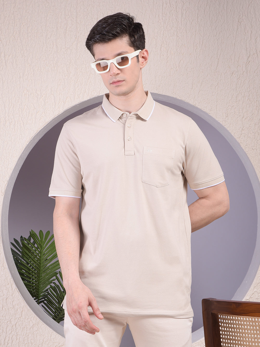 Beige Polo-Neck T-Shirt