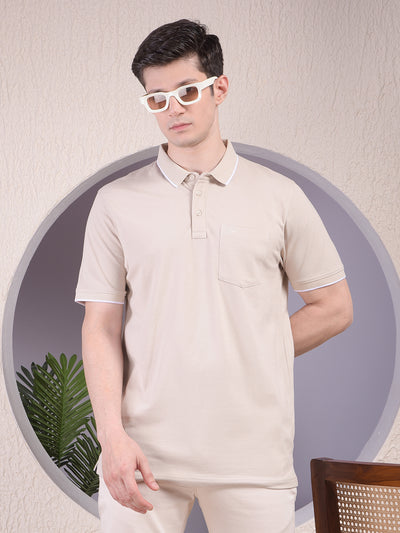 Beige Polo-Neck T-Shirt