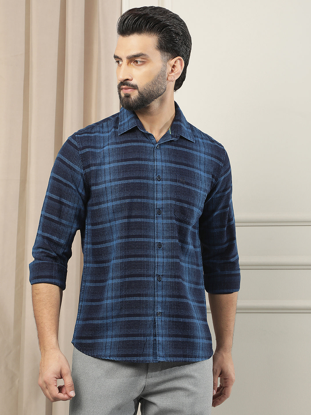 Blue Printed 100% Cotton Shirt