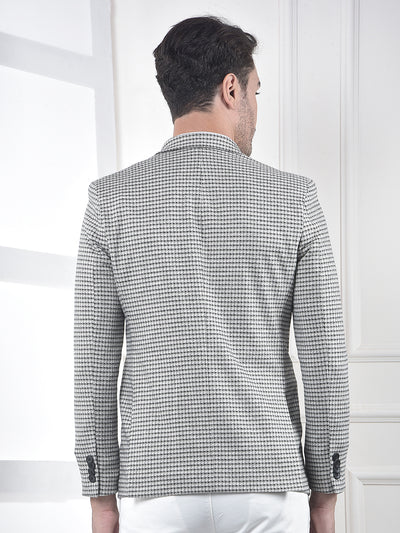 Grey Micro-Check Single-Breasted Blazer