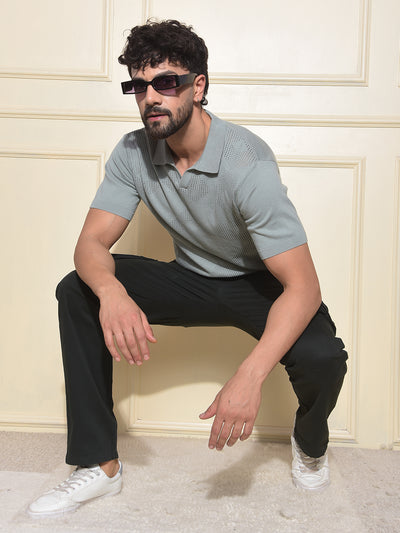 Green Jacquard Polo Neck T-Shirt