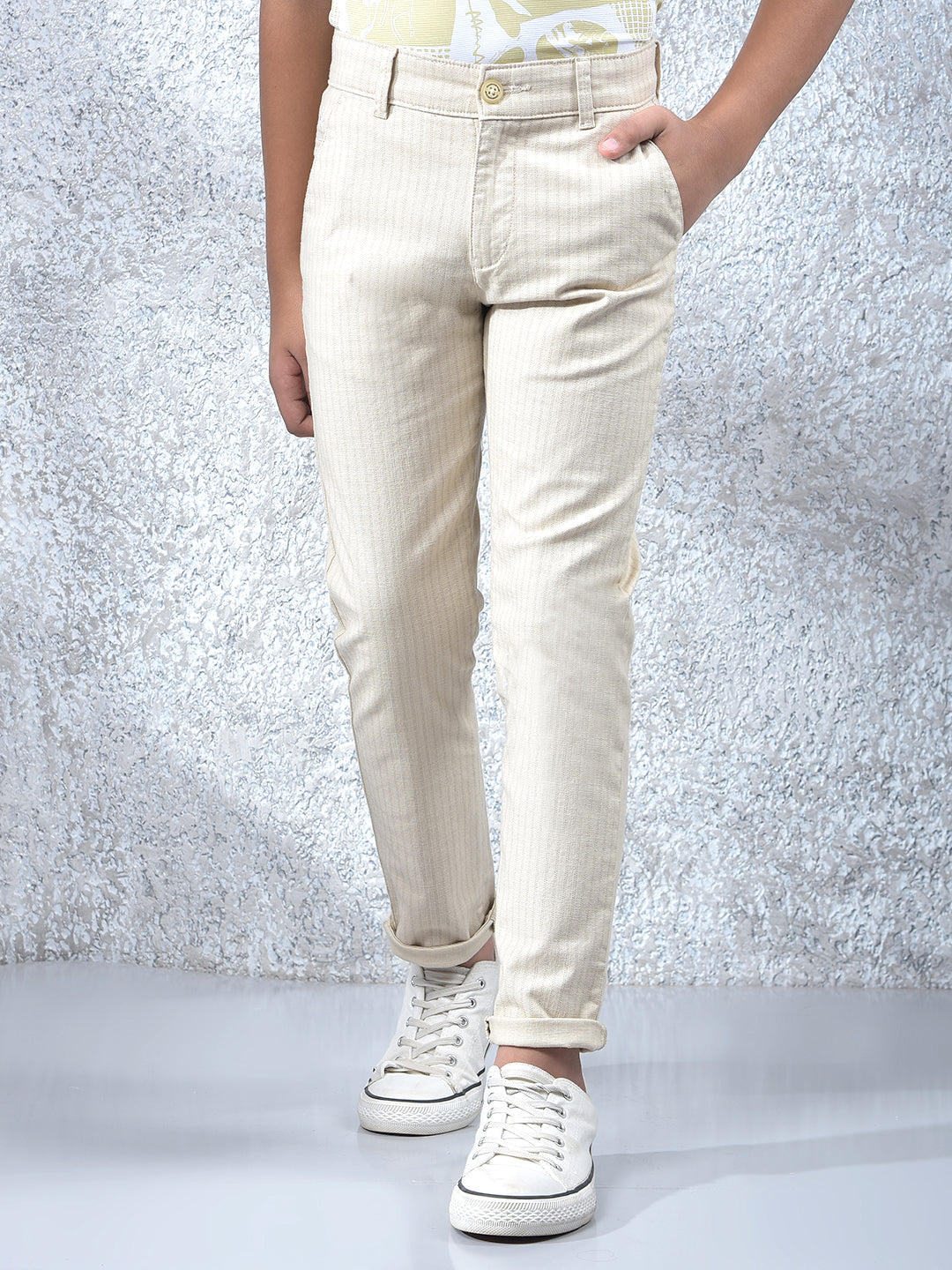 Beige Vertical Stripes Trousers