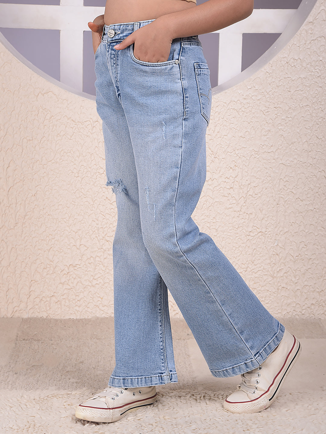 Blue Classic Bootcut Denim Jeans-Girls Jeans-Crimsoune Club