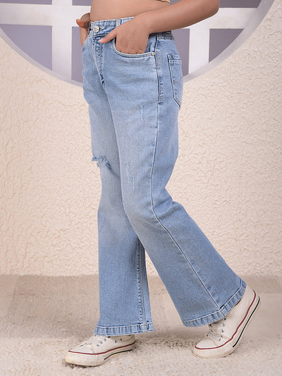 Blue Classic Bootcut Denim Jeans-Girls Jeans-Crimsoune Club