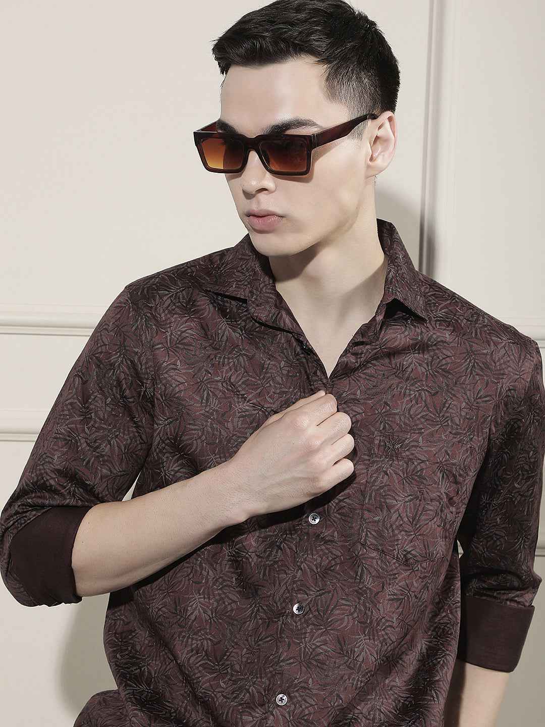 Wine Floral Print Shirt
