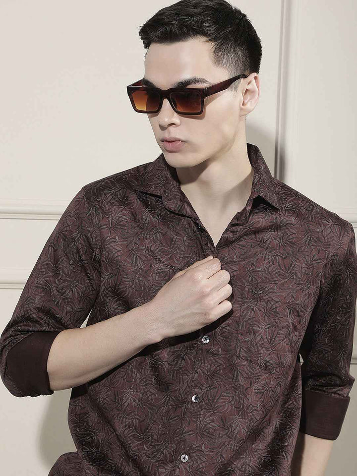 Wine Floral Print Shirt