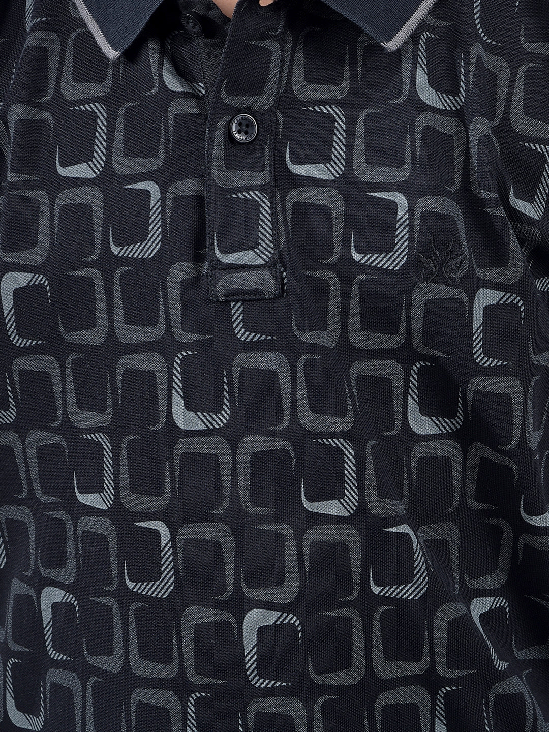 Black Printed Polo Neck T-Shirt