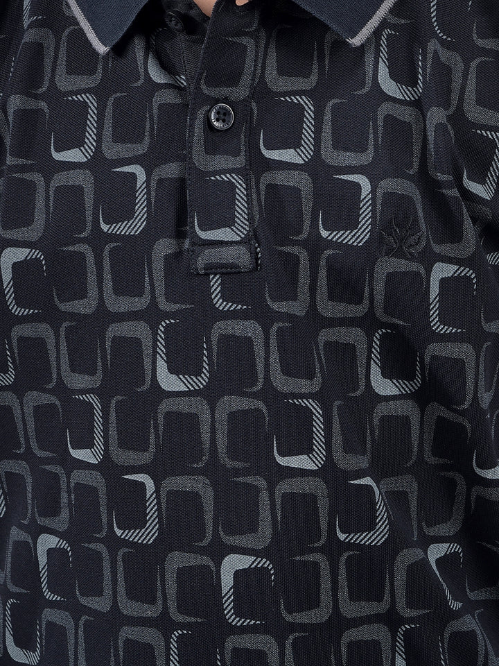 Black Printed Polo Neck T-Shirt