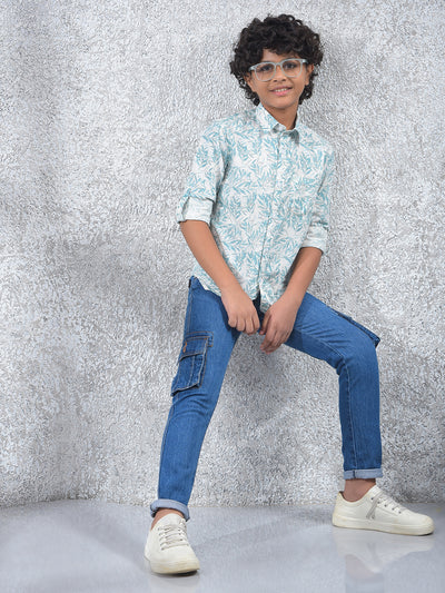 Blue 100% Cotton Straight Cargo Jeans