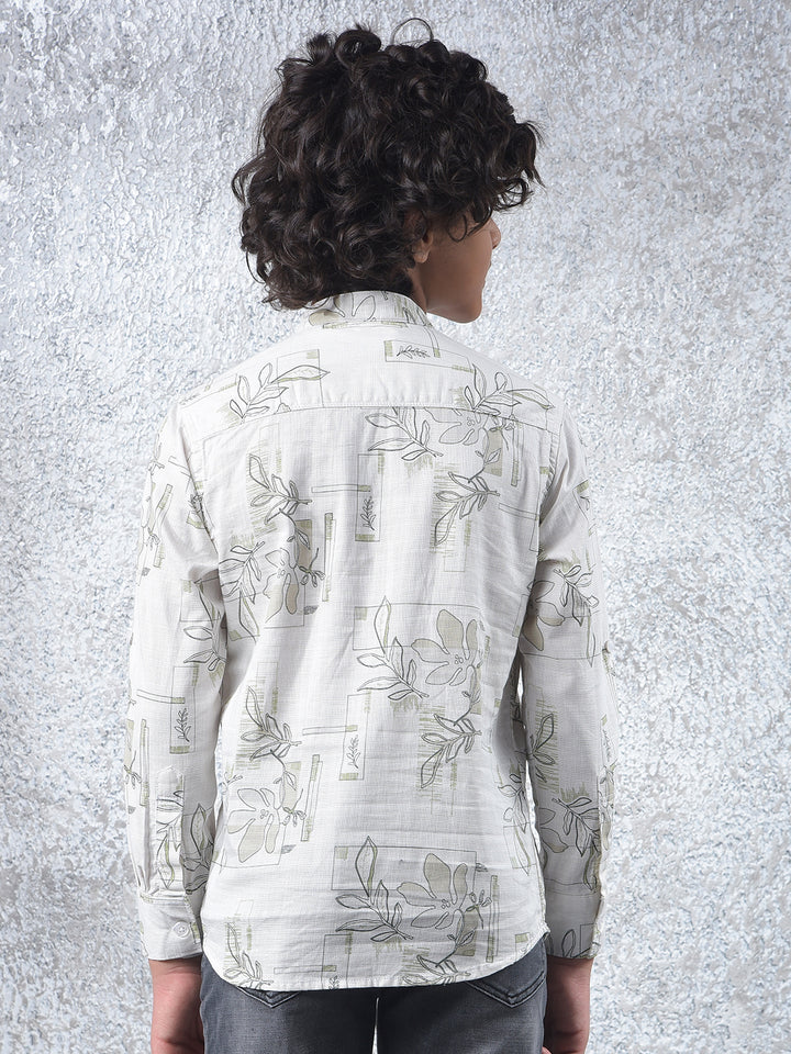 White Floral Print 100% Cotton Kurta