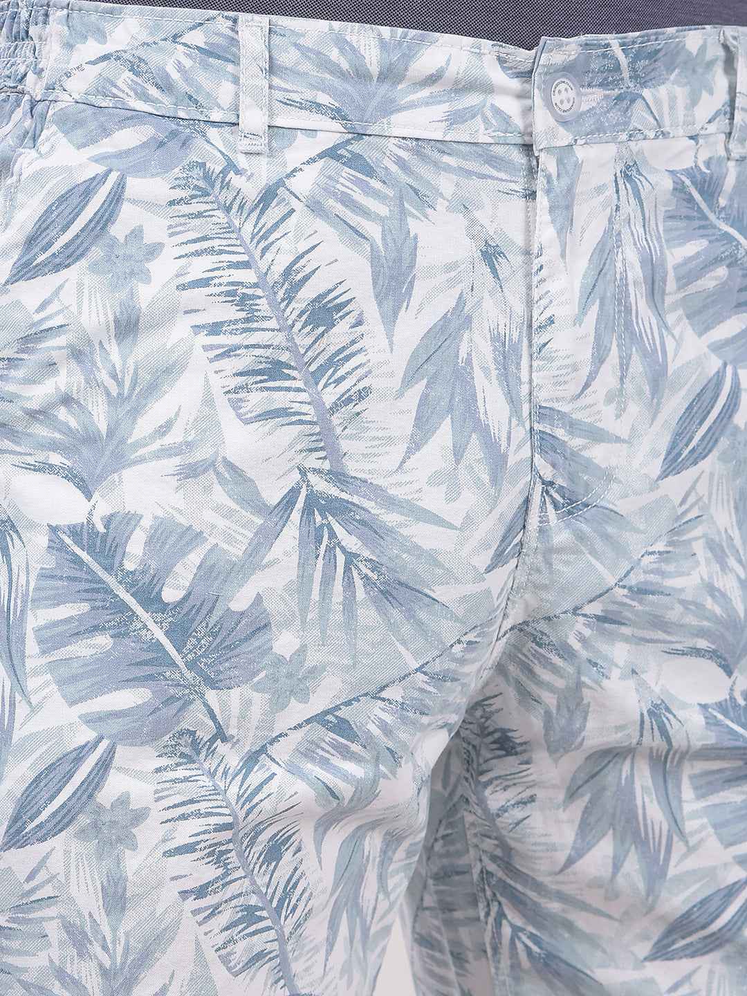100% Cotton Blue Botanical Print Shorts
