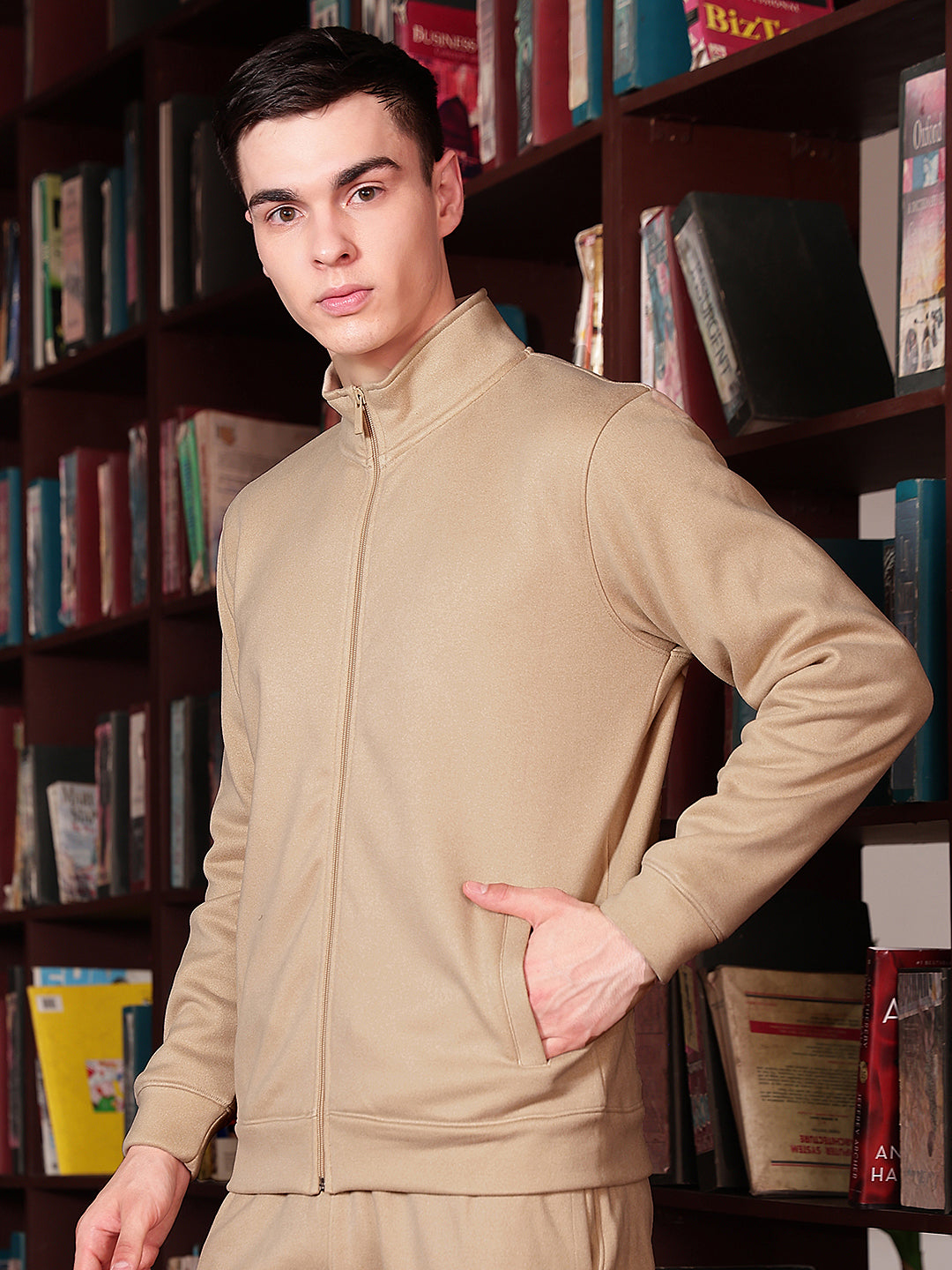Beige Front Open Sweatshirt