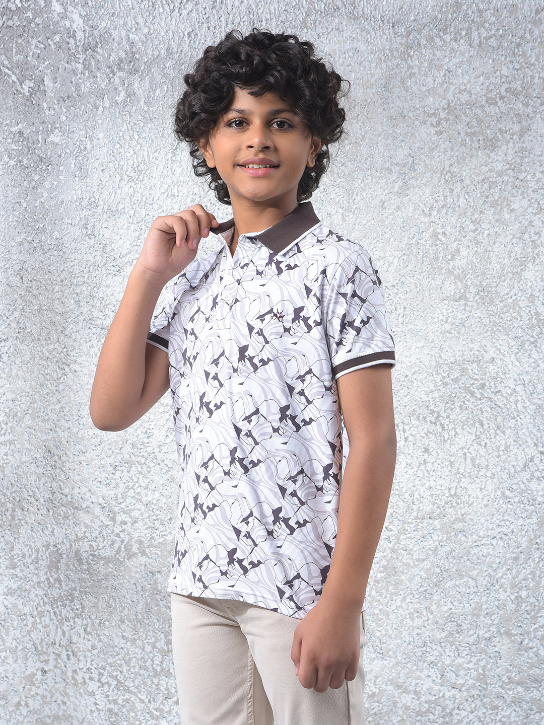 Brown Printed Polo Neck T-Shirt